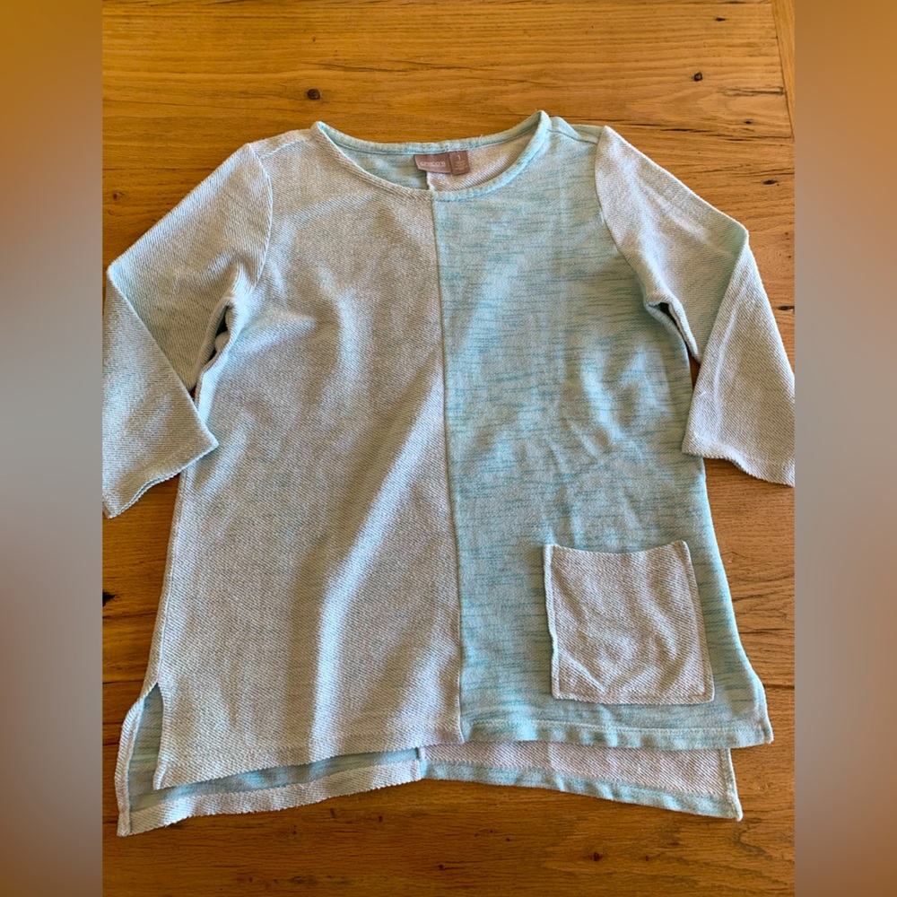 Chico’s Split Mint Tunic Boat Neck 3/4 Sleeve Cotton Women’s Size‎ 1 (8-10) Prel